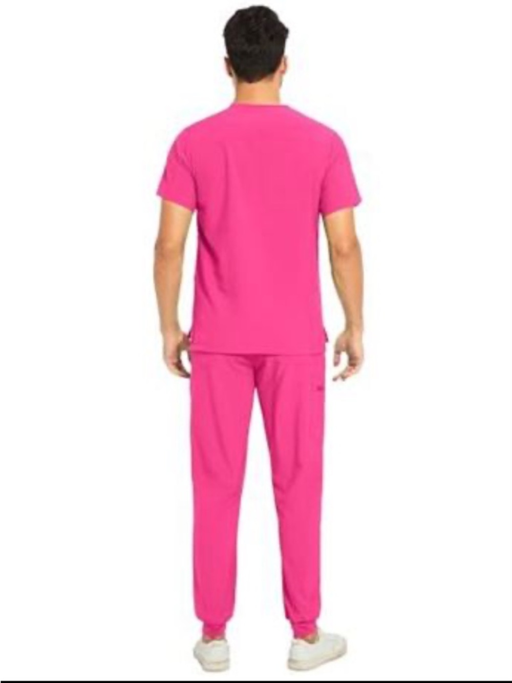 COZYFIT V-Neck Scrub Top &Jogger Pant W/8 Pockets, Anti Wrinkle, M-Tall Hot Pink - Picture 4 of 12